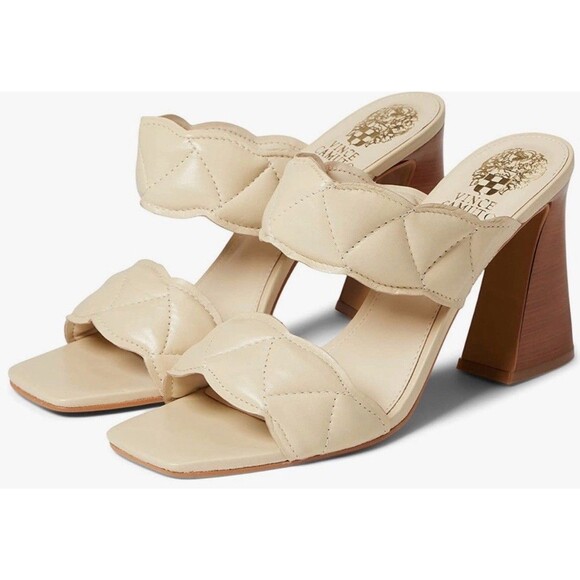 Vince Camuto Womens Renneya Slides Sandals Beige Double Strap Quilted 8.5M GUC - Picture 1 of 10